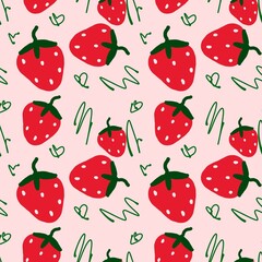Cute Fruit Strawberry Seamless Background