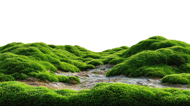 Mossy Landscape: A vibrant expanse of lush green moss blankets rolling hills, evoking a sense of tranquility and natural beauty.