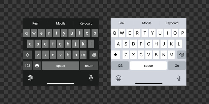 Virtual Keyboard Designs: Two modern smartphone keyboards, one in sleek black and the other in a minimalist grey, showcase the simplicity and functionality of digital input.