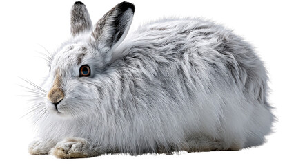Obraz premium Arctic Hare: A portrait of a majestic Arctic hare with its winter coat, perfectly adapted to its cold habitat. With its soft, fluffy fur, and alert gaze.