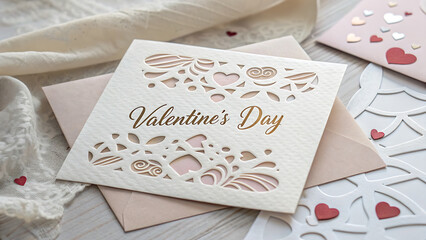 Valentine&rsquo;s Day Love Concept with Romantic Design, Greeting Card Background With Rose, Romantic Template Mockup, Valentines Day Card With Hearts.