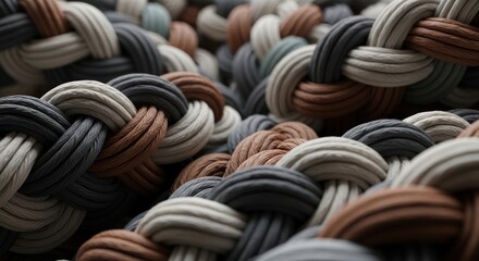 Intricate woven pattern of thick braided ropes in earthy colors