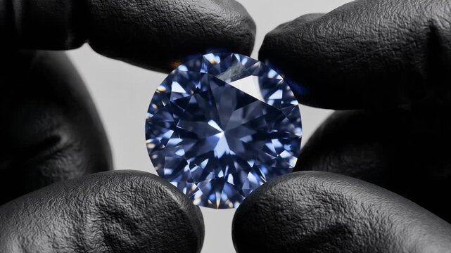 Jeweler inspecting a blue diamond gemstone isolated on a white background