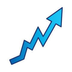 Blue rising zigzag arrow icon isolated on white background. Vector symbol of financial growth, business success and profit increase. Upward trend chart sign for economic analysis or market progress.