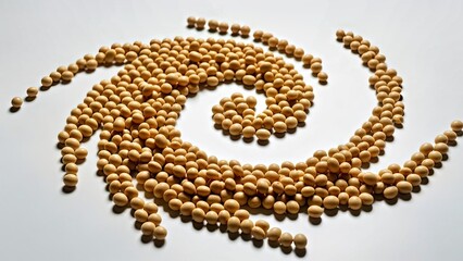 Obraz premium Soybeans Arranged in Abstract Whirlpool Shape on White Background Close up View.jpg