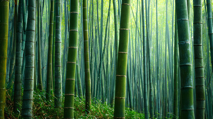Fototapeta premium Tall, straight bamboo stalks forming a dense forest, unique texture, calm and zen-like, Generative AI illustrations.