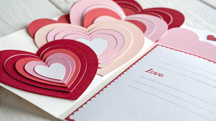 Valentine&rsquo;s Day Love Concept with Romantic Design, Greeting Card Background With Rose, Romantic Template Mockup, Valentines Day Card With Hearts.