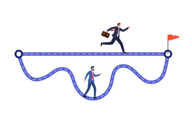 Shortcut To Success concept Businessman holding pen in hand leads a drawing line from point A to point B for Easy or shortcut way to win business success achievement of goals,Simple Solution