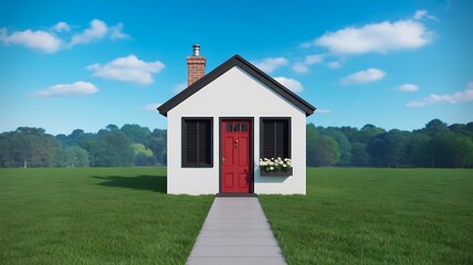 Obraz premium Small family house on green field real estate concept 