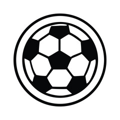 Fototapeta premium Stylized monochrome soccer ball icon in a circular frame, ideal for sports event graphics, team logos, game user interfaces, or any football-related design project