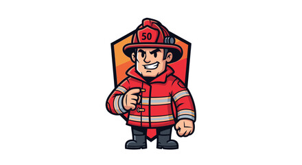 Obraz premium Cartoon firefighter character illustration with red uniform and helmet.