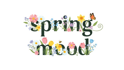 Spring mood illustration with flowers butterfly and bee a vibrant graphic celebrating nature's awakening with cheerful blossoms and lively insects