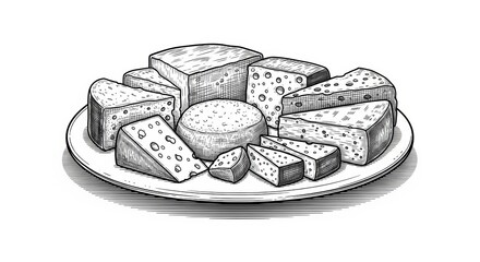 Plate cheese engraving style vector illustration 