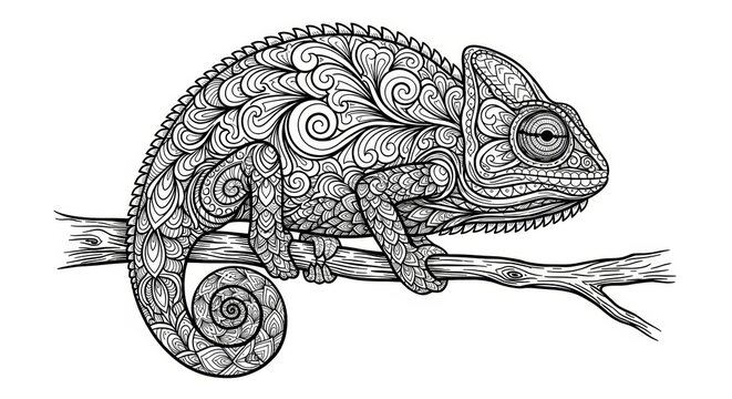 Chameleon coloring book for adults vector