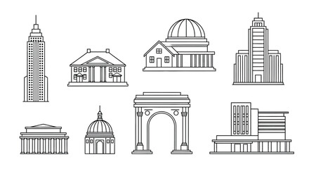 Line art illustration of famous world landmarks and architectural structures © Mstsalma