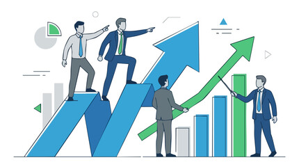 Businessmen on growing graph chart.