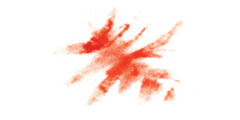 Red powder explosion on white background, creating a dynamic abstract artistic effect.