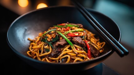 Old Friend Noodles featuring slow-cooked beef, glossy noodles, fried garlic, Guangxi Cuisine, Chinese Cuisine