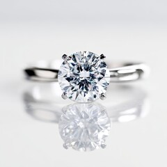 Minimal diamond ring on a bright surface symbolizing love and commitment. AI generated image