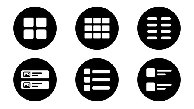 Display mode UI icon set showing grid list card table and compact view