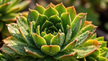 Fototapeta premium A close-up view of a vibrant green succulent plant with water droplets