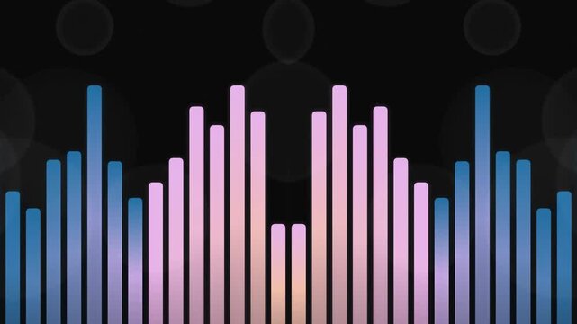 Abstract animated equalizer bars on a black background, perfect for music.