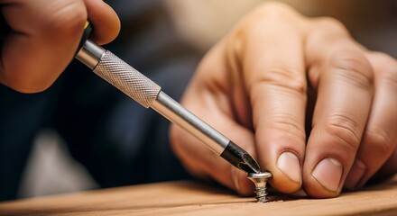 Close up of a hand carefully tightening a small bolt.