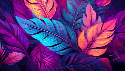 abstract tropical leaves in ultraviolet creative botanical background exotic neon plant pattern