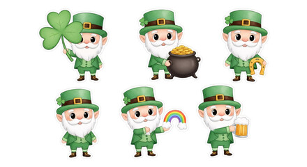 Fototapeta premium Cute St. Patrick’s Day Leprechaun Sticker Pack