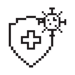 Fototapeta premium Pixelated health shield with damage effect showing a broken defense