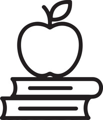 Apple on stack of books icon in line art education