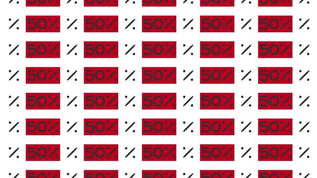 Rows of symbols in the form of percentages and the discount number fifty increase and decrease.