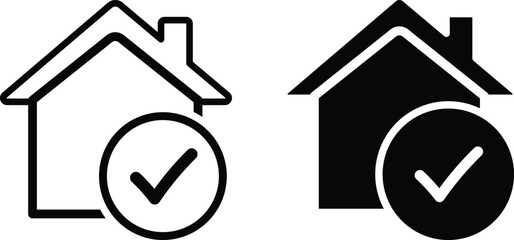 Black and white house with checkmarks inside circles house home checkmark tick © Aklima