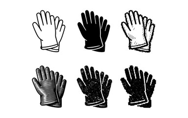 Fototapeta premium Collection of six different glove illustrations in various artistic styles