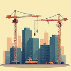 Modern cityscape with construction cranes and skyscrapers