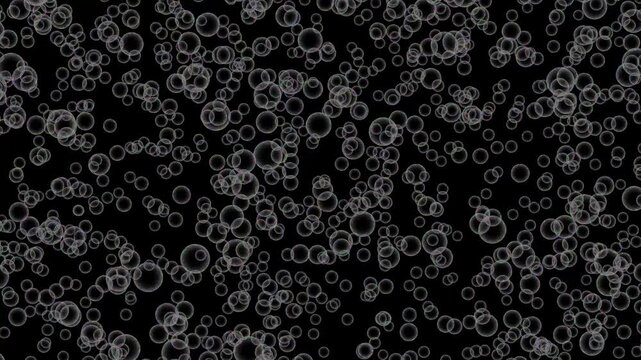 Dense grey tiny bubble moving back and forth in slow motion from botton to top on flat lay black background, 4k format clip, perfect for science experiments, themes, decoration etc