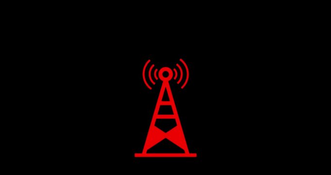 Wifi icon animation on black background. Wifi icon symbolizing internet access. Glowing neon wifi error stoke icon concept