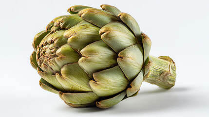 Obraz premium Fresh artichoke on a clean background, showcasing its unique green color and intricate leaf structure.