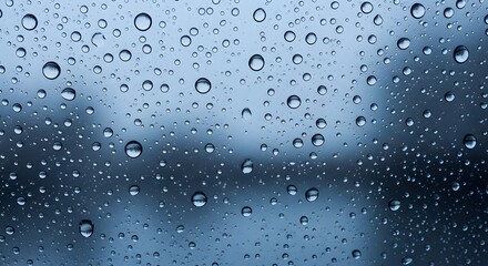 Blue Abstract Rain Droplets Background with Copy Space