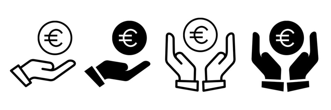 hands holding money icon, palm, pray, gesture, coins, saving, loans, budget, currency, euro, dollar 