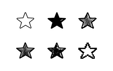 Obraz premium Collection of six different star icons in various artistic styles on a white background