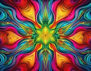 design art background showcasing a kaleidoscope of bright psychedelic patterns in contrasting colors creating a visually stimulating effect