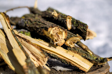 Stacks of firewood in winter.