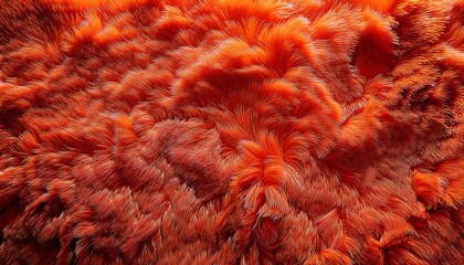 close up of a vibrant orange shag carpet texture plush soft textile background with long fibers abstract home decor and flooring material