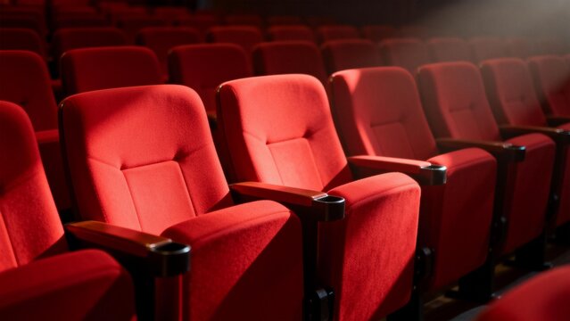 Rows of red cinema theater seats