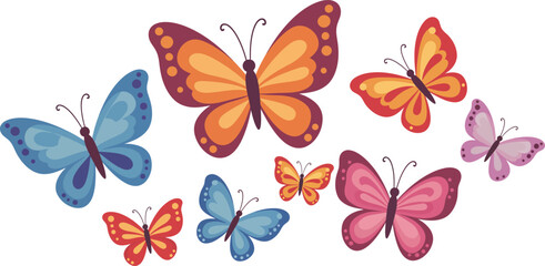 Obraz premium A collection of colorful butterflies flying with beautiful wings in a natural summer style