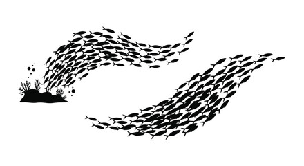 A school of fish forms the shape of a question mark in dark silhouette © MdSamsuzzaman