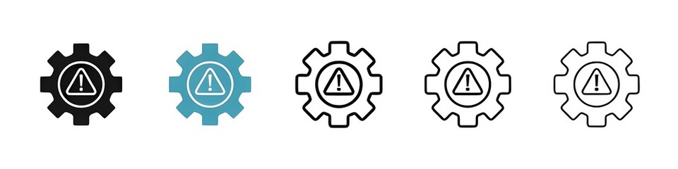 Technical warning icon set. system failure error icon. mechanical production problem alert sign. gear with warning icon suitable for UI designs.