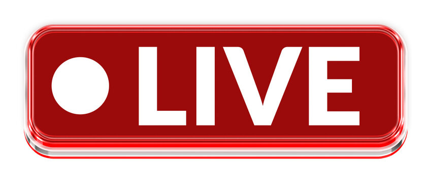 Shiny Red Live Button Icon with Glossy 3D Effect Isolated on Transparent Background png for Streaming and Broadcast UI Design