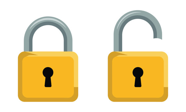 Lock icon set, lock open and lock closed icons, locked and unlocked symbols, padlock design, security and protection concept, flat vector illustration.